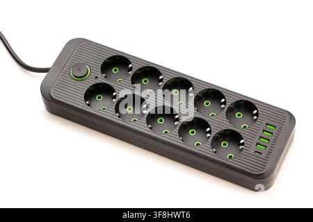power filter extension cord path isolated on white Stock Photo