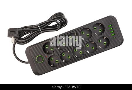 power filter extension cord path isolated on white top view Stock Photo