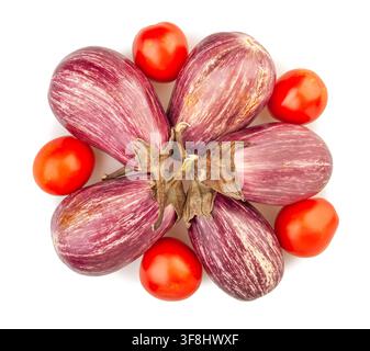 jewel marble eggplant tomato mix path isolated on white top view Stock Photo