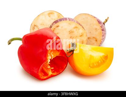 sliced vegetable mix path isolated on white Stock Photo