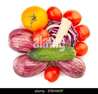 sliced red cabbage vegetable mix path isolated on white top view Stock Photo