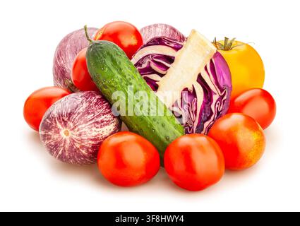 sliced red cabbage vegetable mix path isolated on white Stock Photo