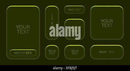 Neumorphic green UI elements collection. Modern empty rounded buttons and shapes for web and app interface design. Vector illustration. Stock Vector