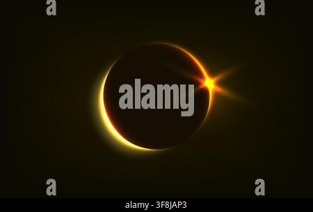 Sun Eclipse. Solar or moon eclipse with blur spark effect and lens flare. Black sky. Stock Vector