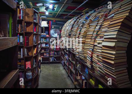 Book Tunnel and Stacked Shelves in Unique Independent Bookstore Interior Los Angeles Stock Photo