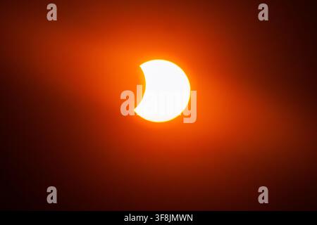 Solar Eclipse 2026, viewed from Moorside Road, Swinton, Manchester Stock Photo