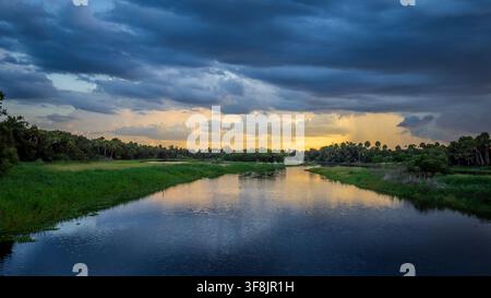 Sunset sky over the Myakka River in Myakka River State Park in Sarasota on the Gulf coast of Florida USA Stock Photo