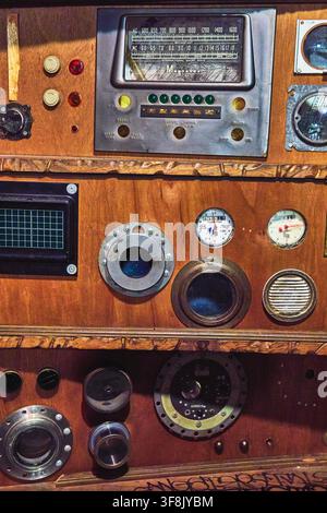 Vintage Analog Control Panel With Gauges Dials And Retro Radio Tuner Stock Photo
