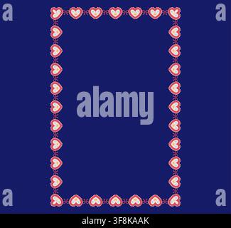 Pink scalloped lace rectangle with gold crowns plus red bows rests on navy blue as romantic princess ornament suited to wedding invitations, valentine cards or elegant stationery designs. Stock Vector