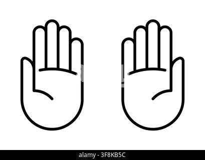 Black line art vector of two raised open hands. Linear icon gesture for support, care, greeting, high five, welcome, and protection isolated on white Stock Vector