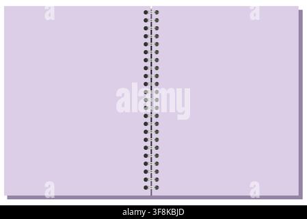 Lavender Letter landscape spiral page has black center coils, blank rectangular sheet, surface and gray shadow. Useful for journaling, lesson notes, business planning, or printable inserts Stock Vector