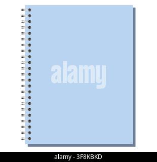 Blue Letter portrait spiral page has black side coils, blank rectangular sheet, clean surface, and gray offset shadow. Useful for writing, study planning, desk organization, or digital stationery Stock Vector