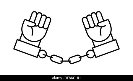 Raised Fists in Handcuffs Vector Line Icon Stock Vector