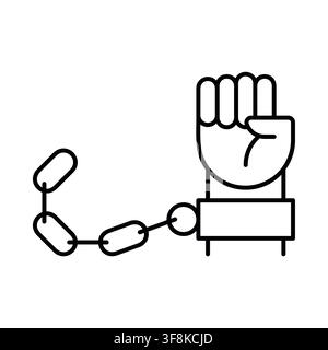 Raised Fist in Handcuff with Curved Chain Vector Line Icon Stock Vector
