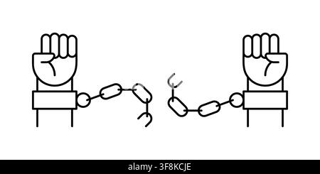 Two Fists Breaking Chains Vector Line Icon Stock Vector