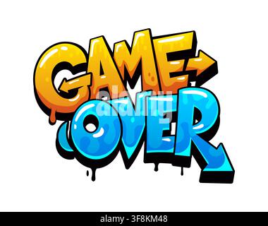 Game over street graffiti, funky wall artwork typography. Hip Hop wall drawing, urban game over graffiti tag vector lettering. Street paint cool artwo Stock Vector