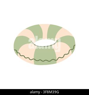Sage green and cream striped inflatable swim ring vector illustration. Summer beach pool float isolated on white background Stock Vector