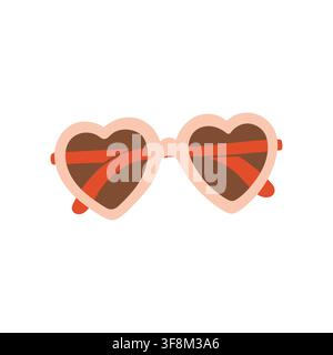 Retro pink heart shaped sunglasses vector illustration. Summer beach fashion eyewear isolated on white background Stock Vector