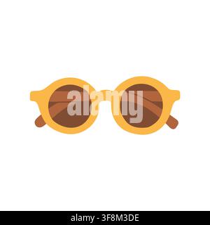 Classic yellow round frame sunglasses vector illustration. Summer beach sun glasses accessory isolated on white background Stock Vector