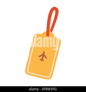 Yellow luggage tag with airplane icon vector illustration. Great for bag identification, travel security, baggage label, flight, and tourism design Stock Vector