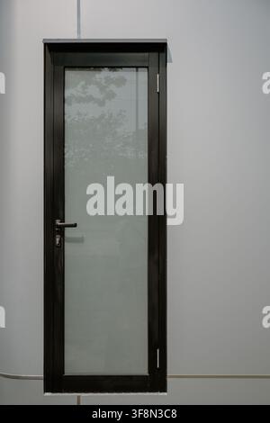 Elegant single door featuring a metal frame and frosted glass. Stock Photo