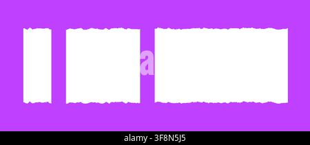 White jagged edge paper frame set. Rectangle torn paper sheet collection. Ripped page template background for poster, text box, banner, collage, sticker. Vector empty craft rectangular backdrops Stock Vector