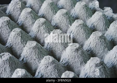 Close up view of an empty molded paper pulp egg carton showing texture and pattern of cones. Stock Photo