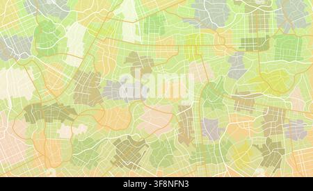 Colorful city map background featuring pastel districts and intricate white road network lines. Vector illustration. Stock Vector