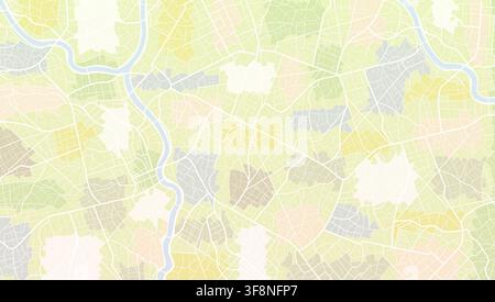 General city map background featuring abstract town streets and river in soft pastel colors. Vector illustration. Stock Vector