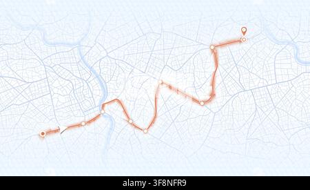 GPS navigation to pins and multiple markers on route. City map featuring directional signs, an intended goal point. Abstract plan highlights POI city Stock Vector