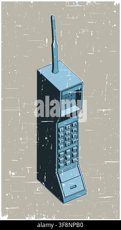 Vintage mobile phone, retro poster style vector illustration Stock Vector