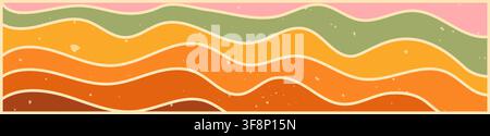 Wavy horizontal groovy banner drawn in warm tones. Stock Vector