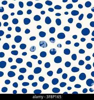 Blue organic seamless pattern with circles on white background. Stock Vector