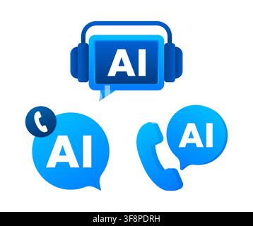 AI assistant customer service support icons set Stock Vector