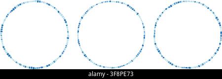 Blue antique stone mosaic circle frame. Decorative Greek style round border. Abstract brick mosaic frame. Rome rock circle border. Design art element Stock Vector