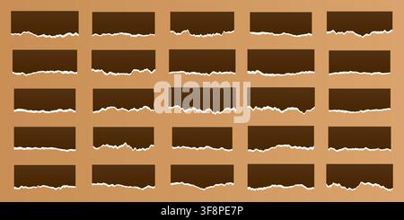 Collection of brown torn paper edge banner elements Stock Vector