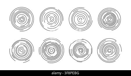 Concentric circle lines patterns collection on white background Stock Vector