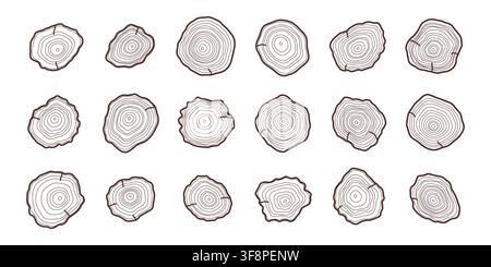 Tree ring slices showing cross section and annual growth Stock Vector