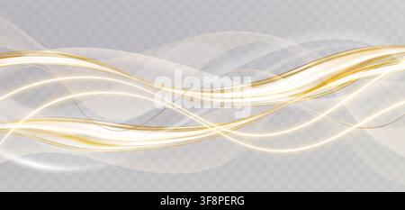 Luxury golden waves flow on transparent background. 3d vector realistic illustration of abstract pattern with soft gold and smooth smoke curves, elegant light effects for premium banner design Stock Vector