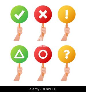 Hands holding choice vote decision information signs Stock Vector