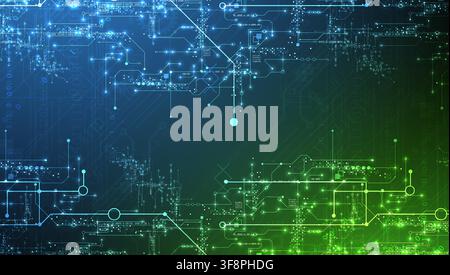 Abstract vector background of digital circuit board with glowing lines and binary code. Stock Vector