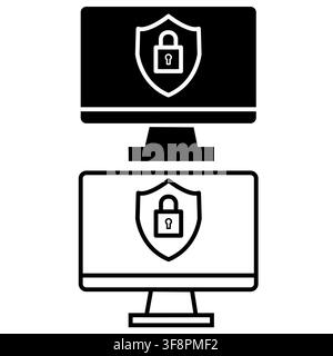 Computer security icon. Computer is locked by password. An electronic device with security icon on the screen sign. flat style. Stock Photo
