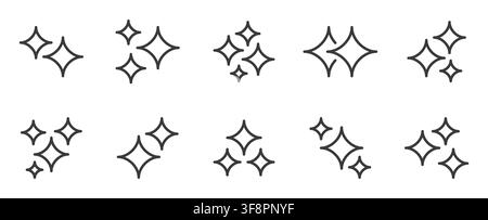 AI Sparkle line icon set. Generative artificial intelligence star, smart assistant, auto enhance, shine, glitter, clean symbol linear minimal vector Stock Vector
