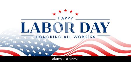 American Labor Day celebration banner, US flag background Stock Vector
