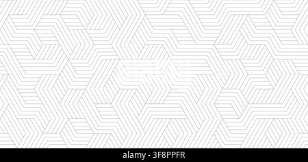 Seamless geometric grey line pattern on white background, abstract art deco elegant maze vector texture. Light modern wallpaper, gray monochrome Stock Vector