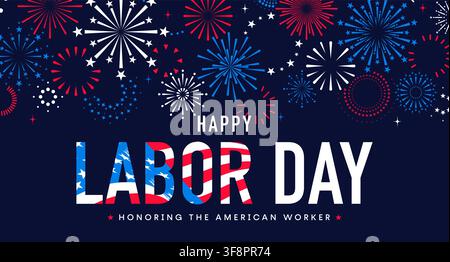 Happy Labor Day background, fireworks banner, US Labor Day Stock Vector