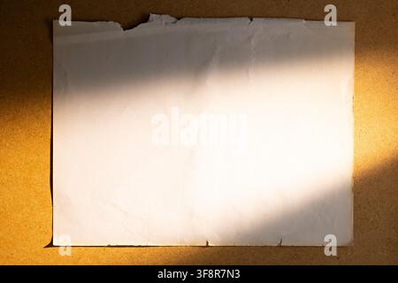 Blank torn vintage paper with soft light on warm brown background for letter certificate invitation or poster mockup Stock Photo