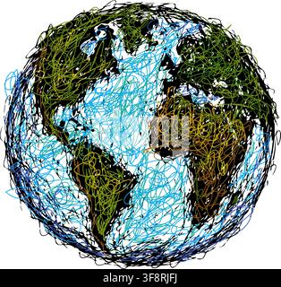 globe doodle with pen Hand drawn. Not AI, vector illustration. Stock Vector