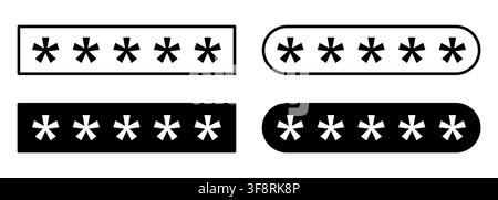 Password Field Icons with Hidden Characters, Rectangular and Rounded Login Input Boxes, Secure Access, Authentication, Privacy, Account Protection and Stock Vector