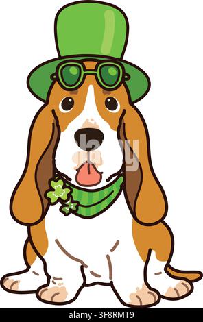 Simple and adorable Saint Patrick's Day illustration of Basset Hound Stock Vector